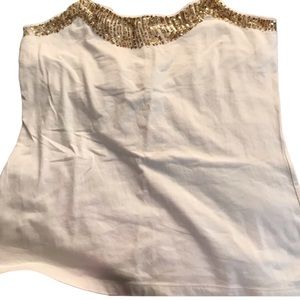 Bisou Bisou  XL white camisole adjustable straps with gold sequin trim shelf bra